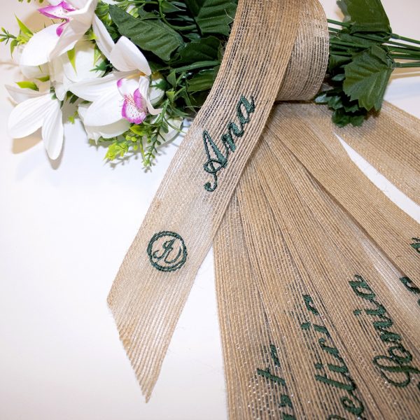 cinta bordada ramo novia y logotipo