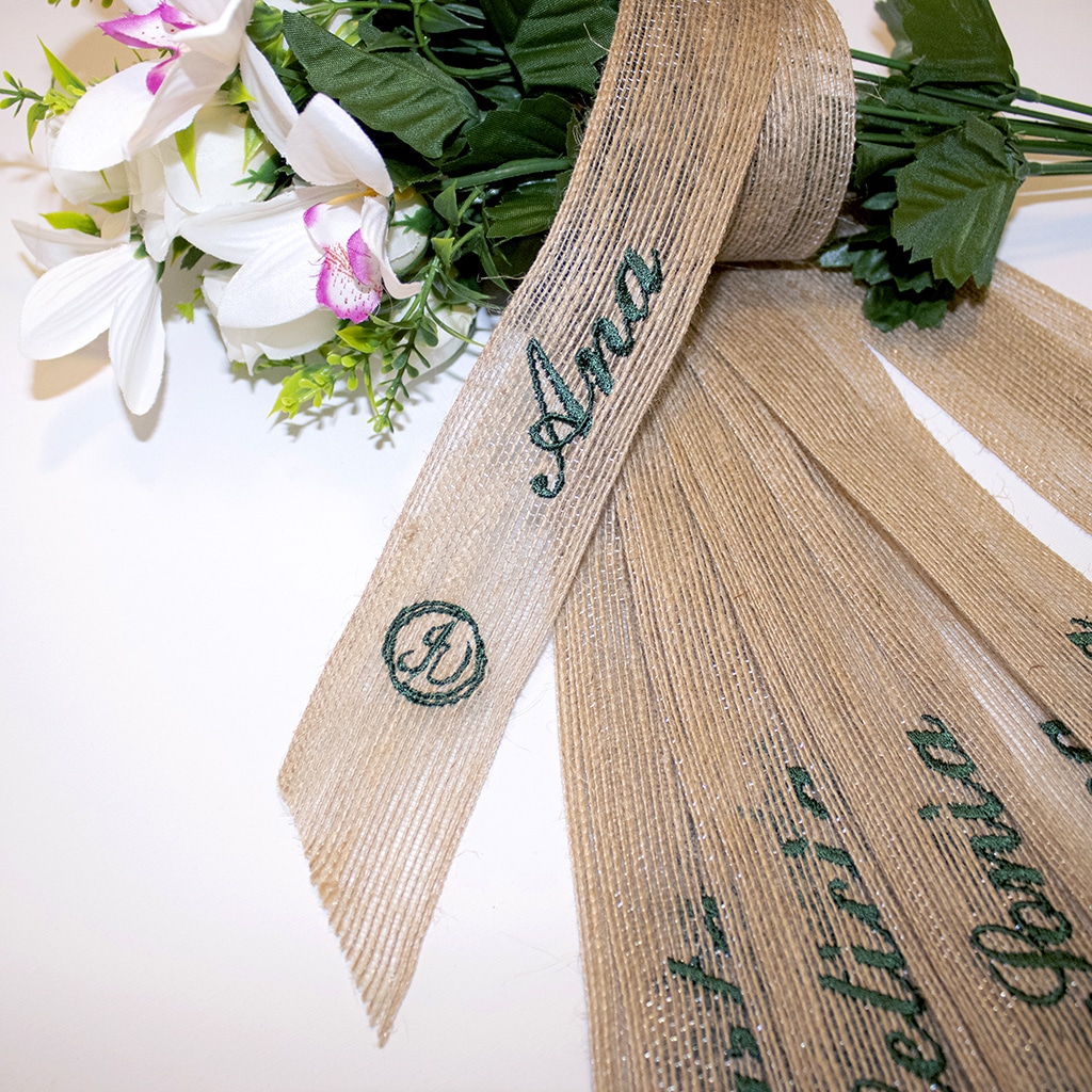 cinta bordada ramo novia y logotipo